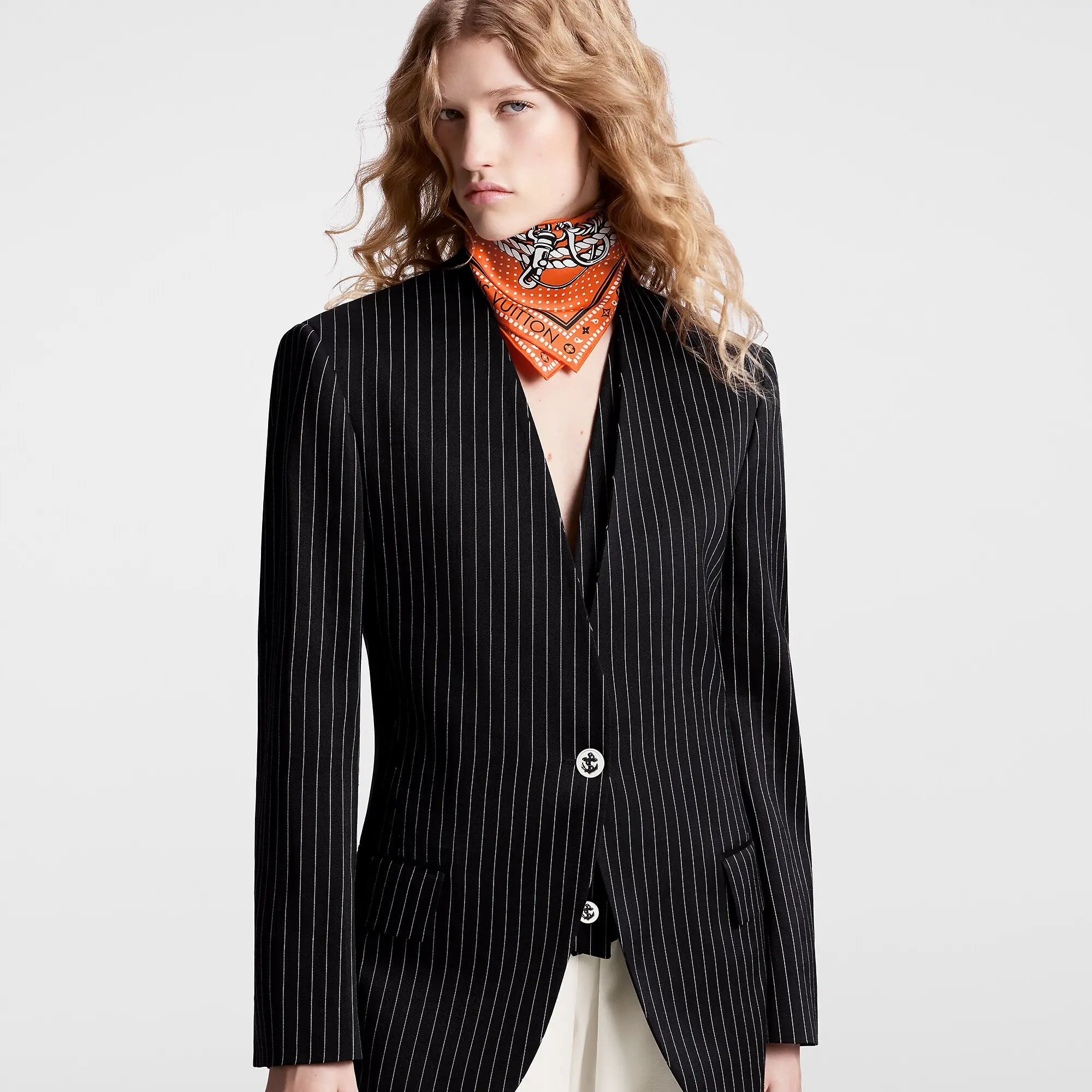 Nautical Pinstripe Collarless Blazer