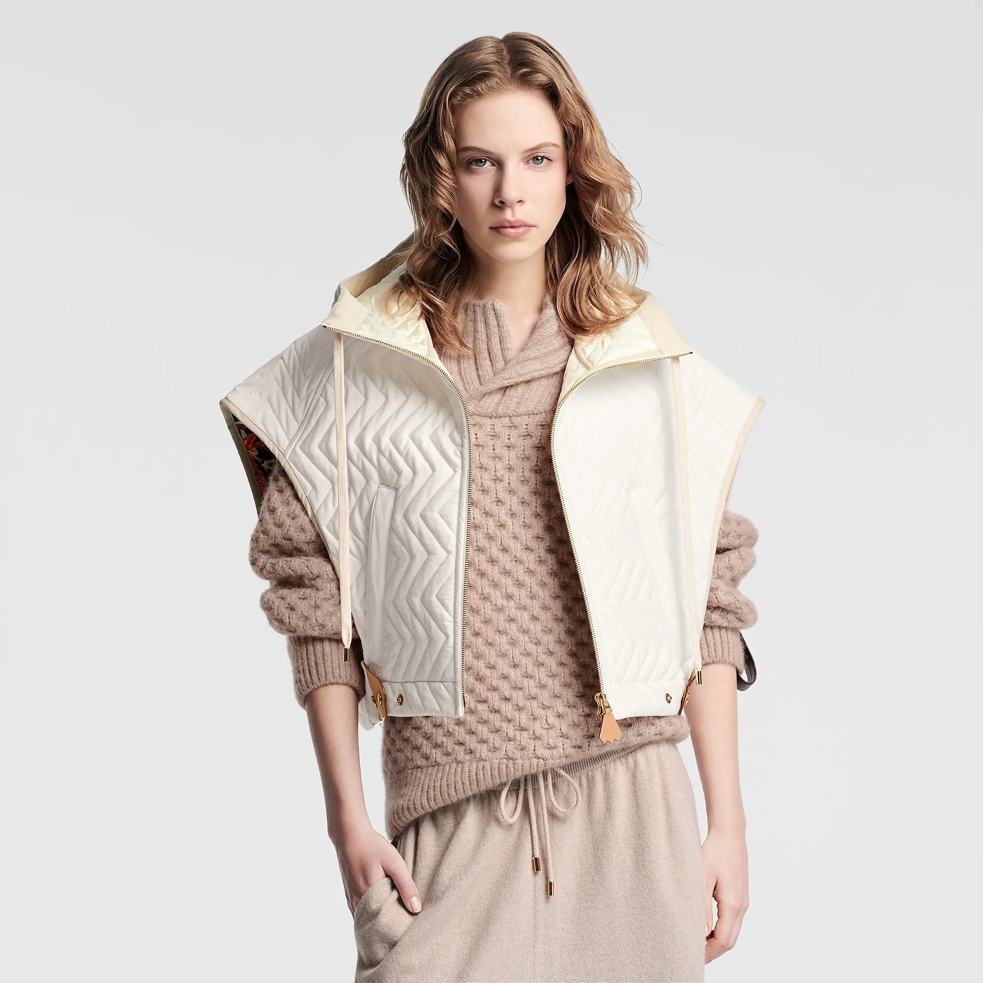 Zigzag Quilted Open-Arm Jacket