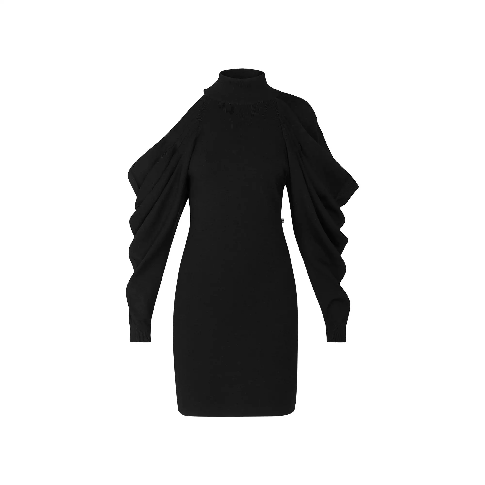 Asymmetric Knit Dress With Draped Sleeves