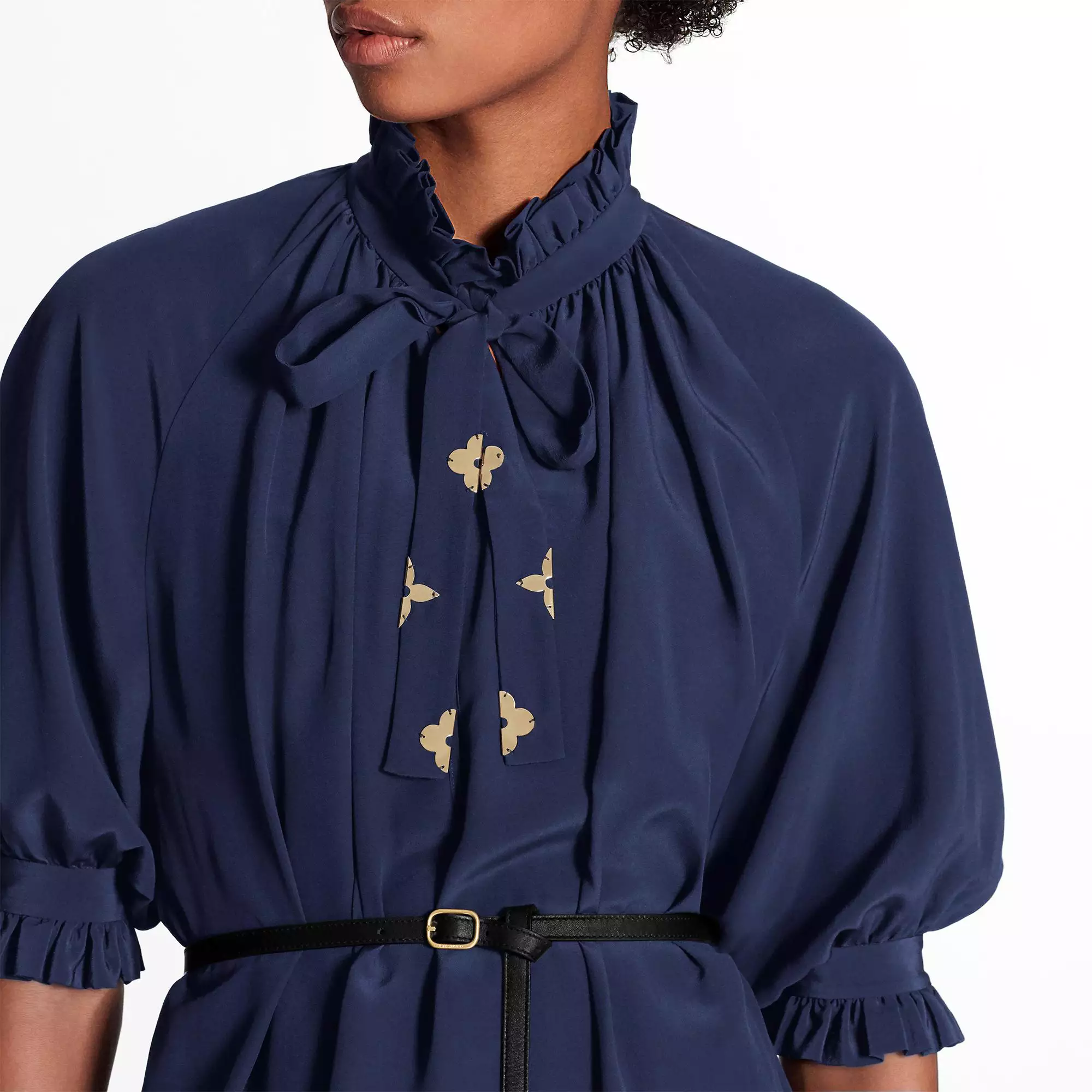 Belted Dress With Puffy Sleeves