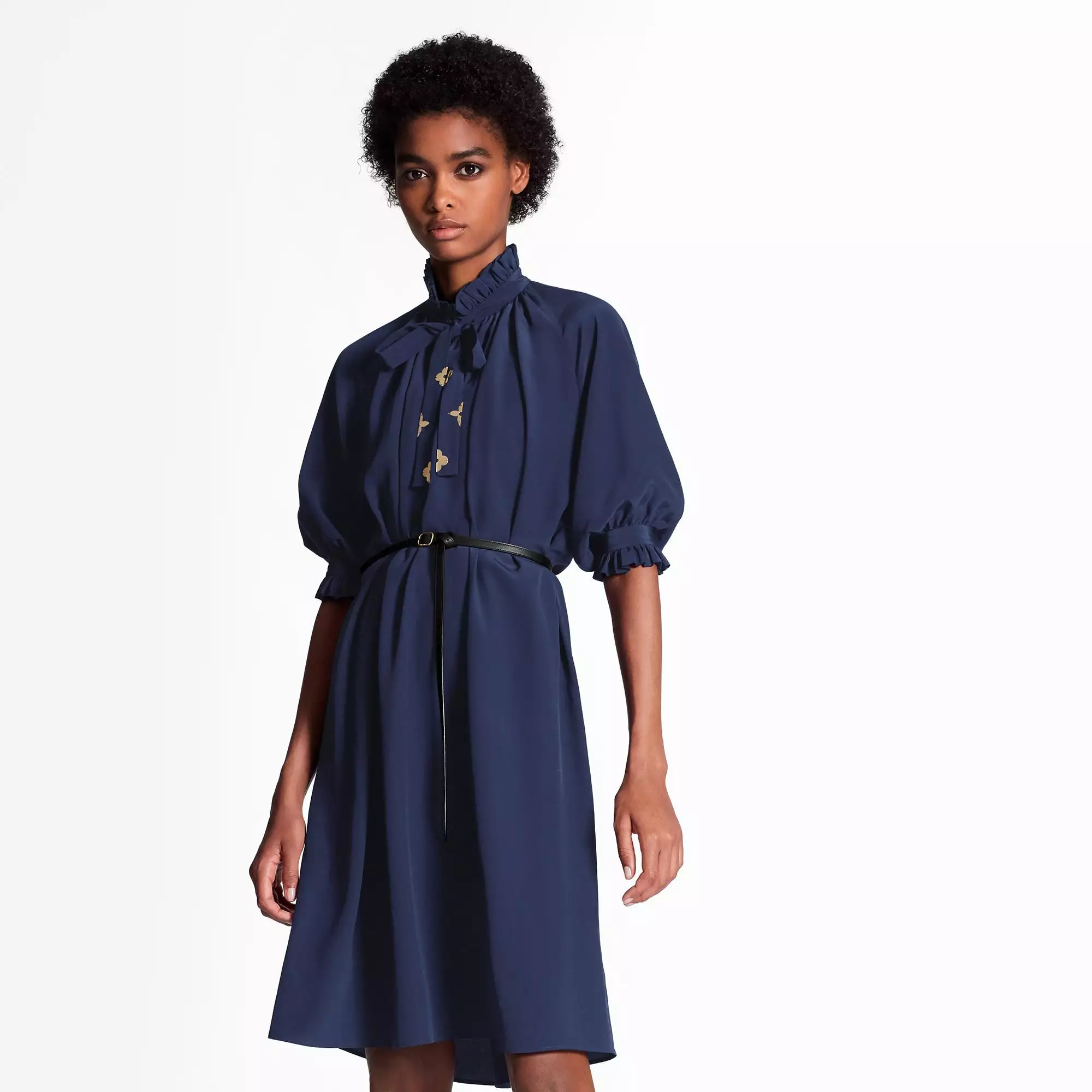 Belted Dress With Puffy Sleeves