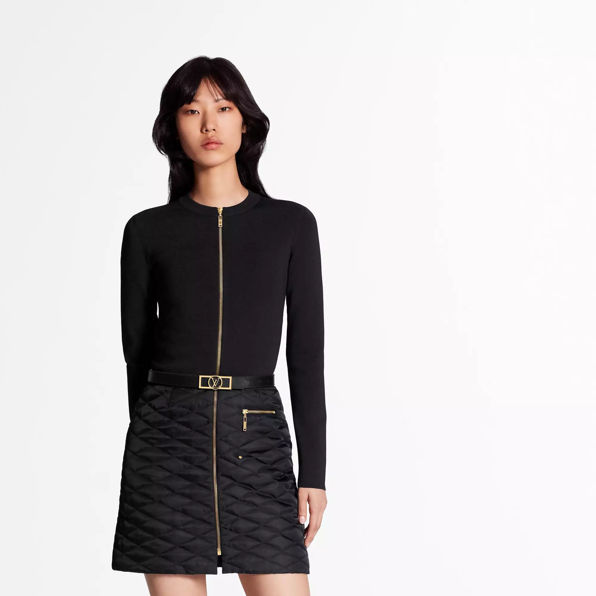 Bi-Material A-Line Knit Dress