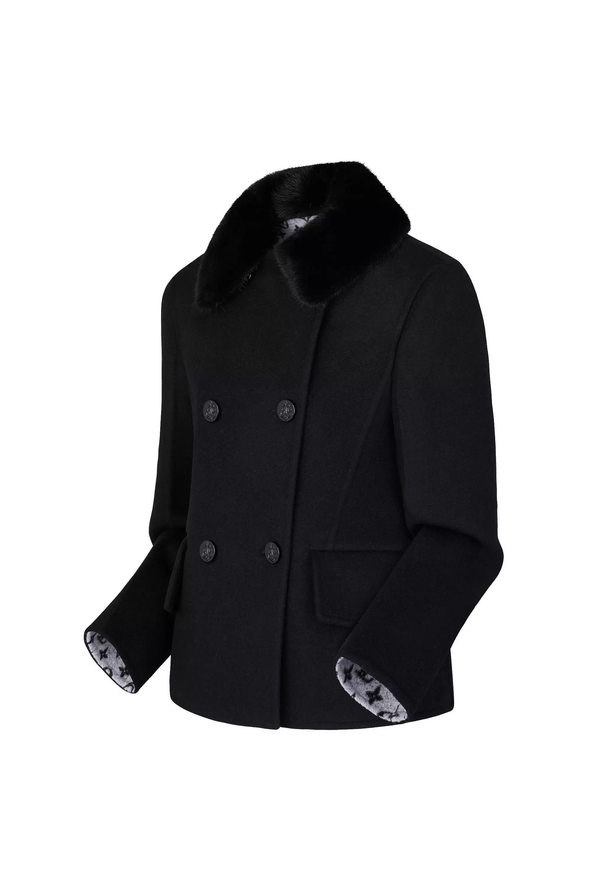 Boxy Peacoat With Mink Collar