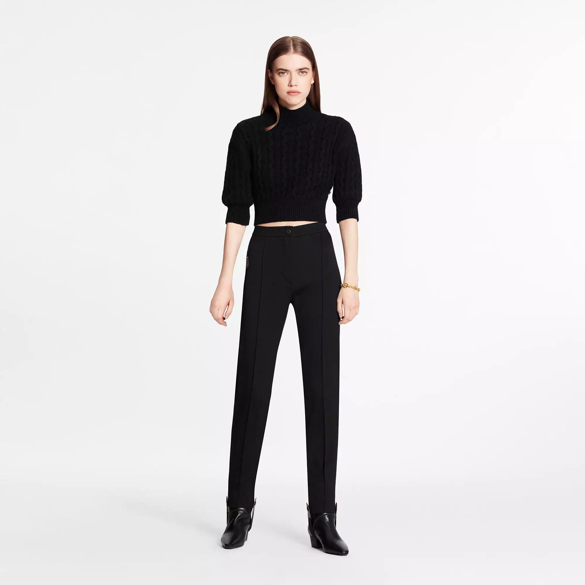 Cropped Cashmere Mock-Neck With Puff Sleeves