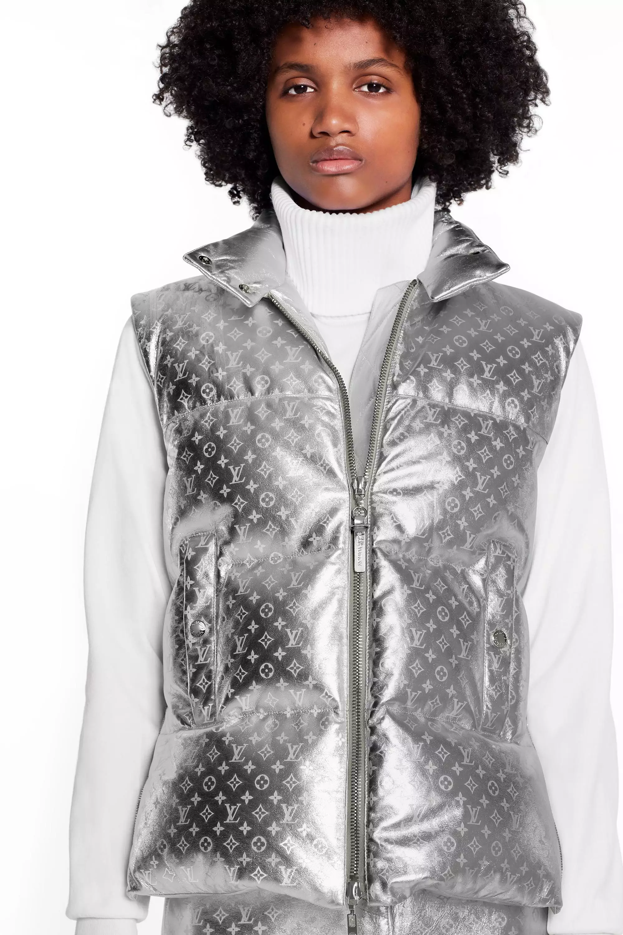 Embossed Monogram Silver Down Gilet