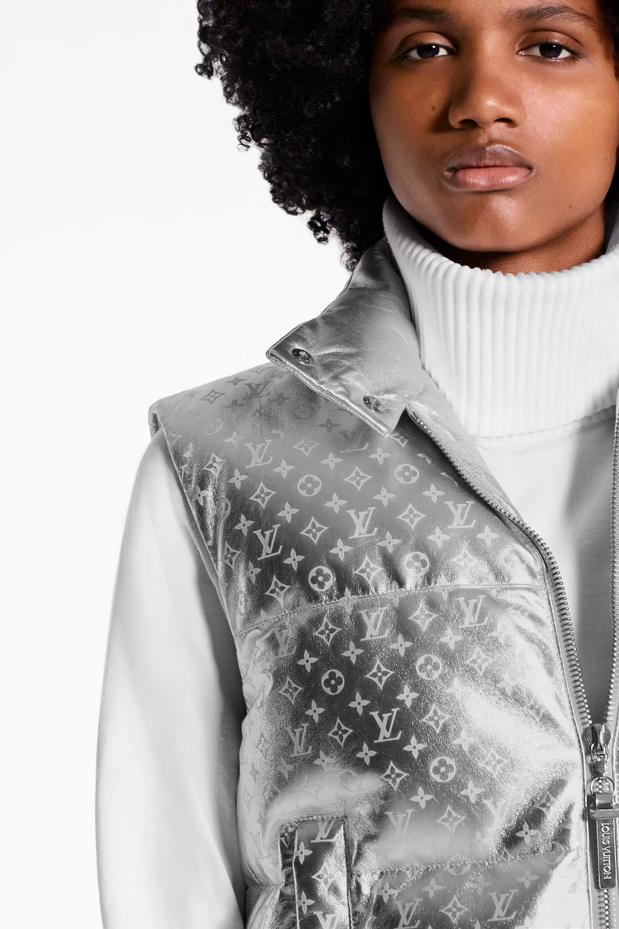 Embossed Monogram Silver Down Gilet