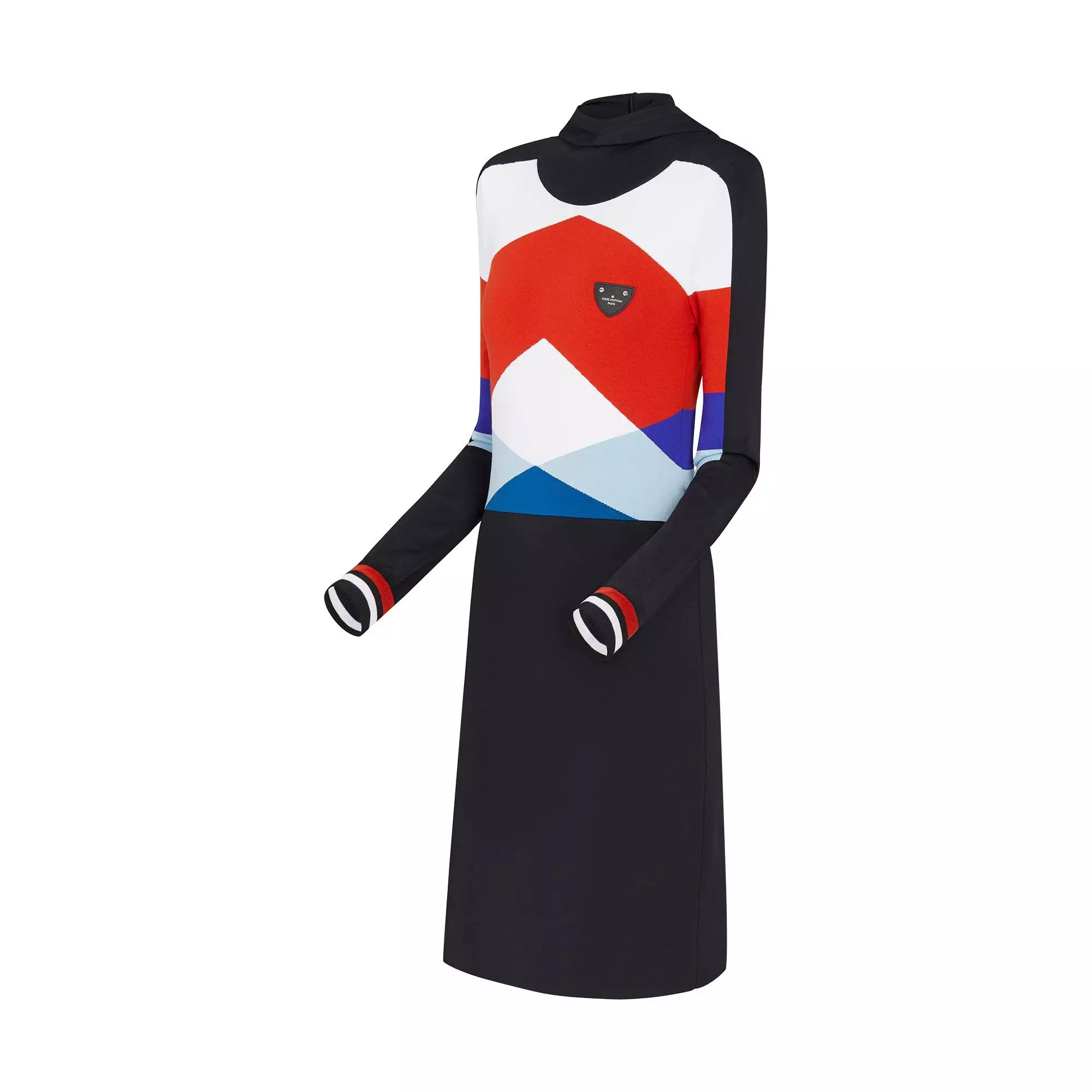 Long-sleeved Colorblock Hooded Knit Dress