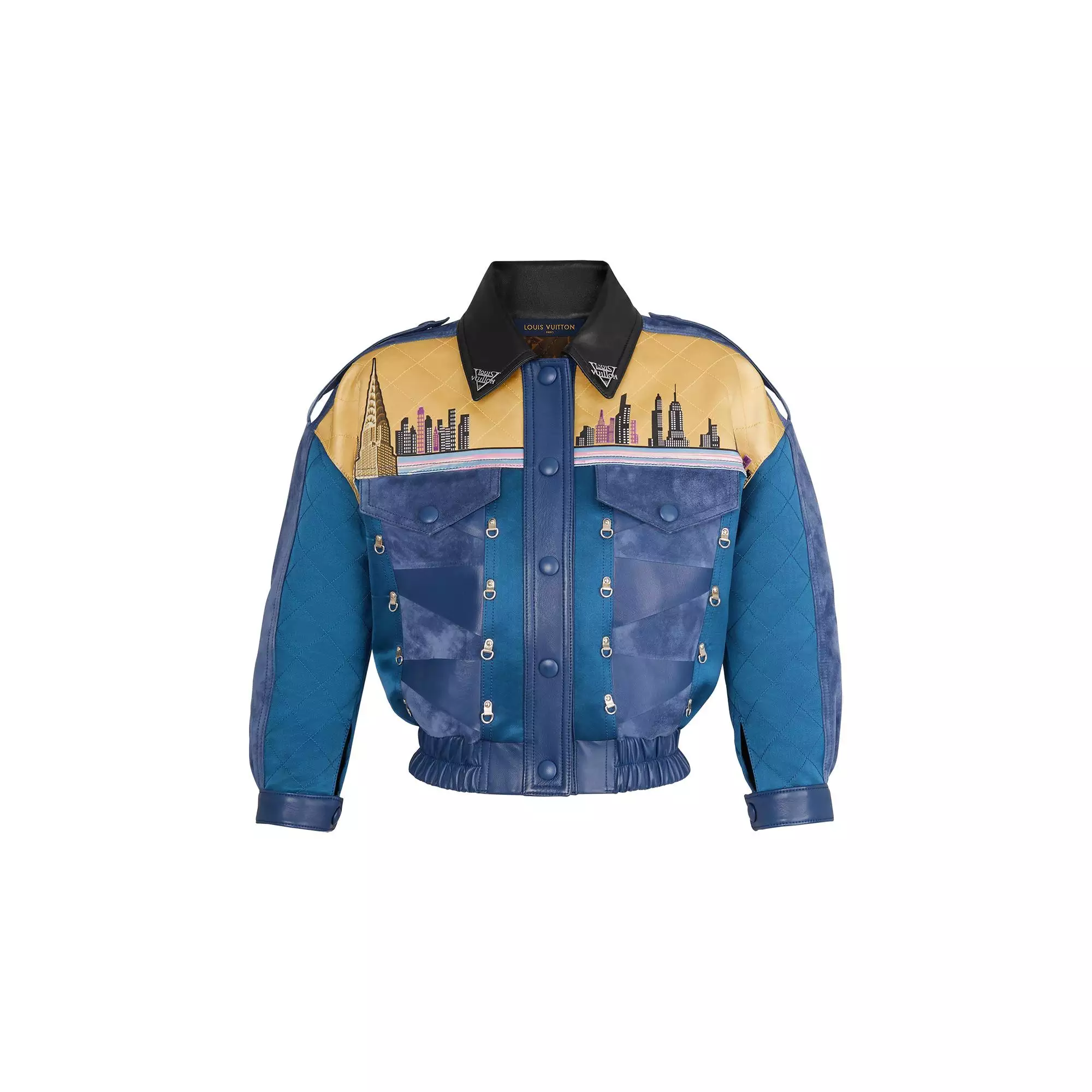 Printed Bi-Material Quilted Jacket