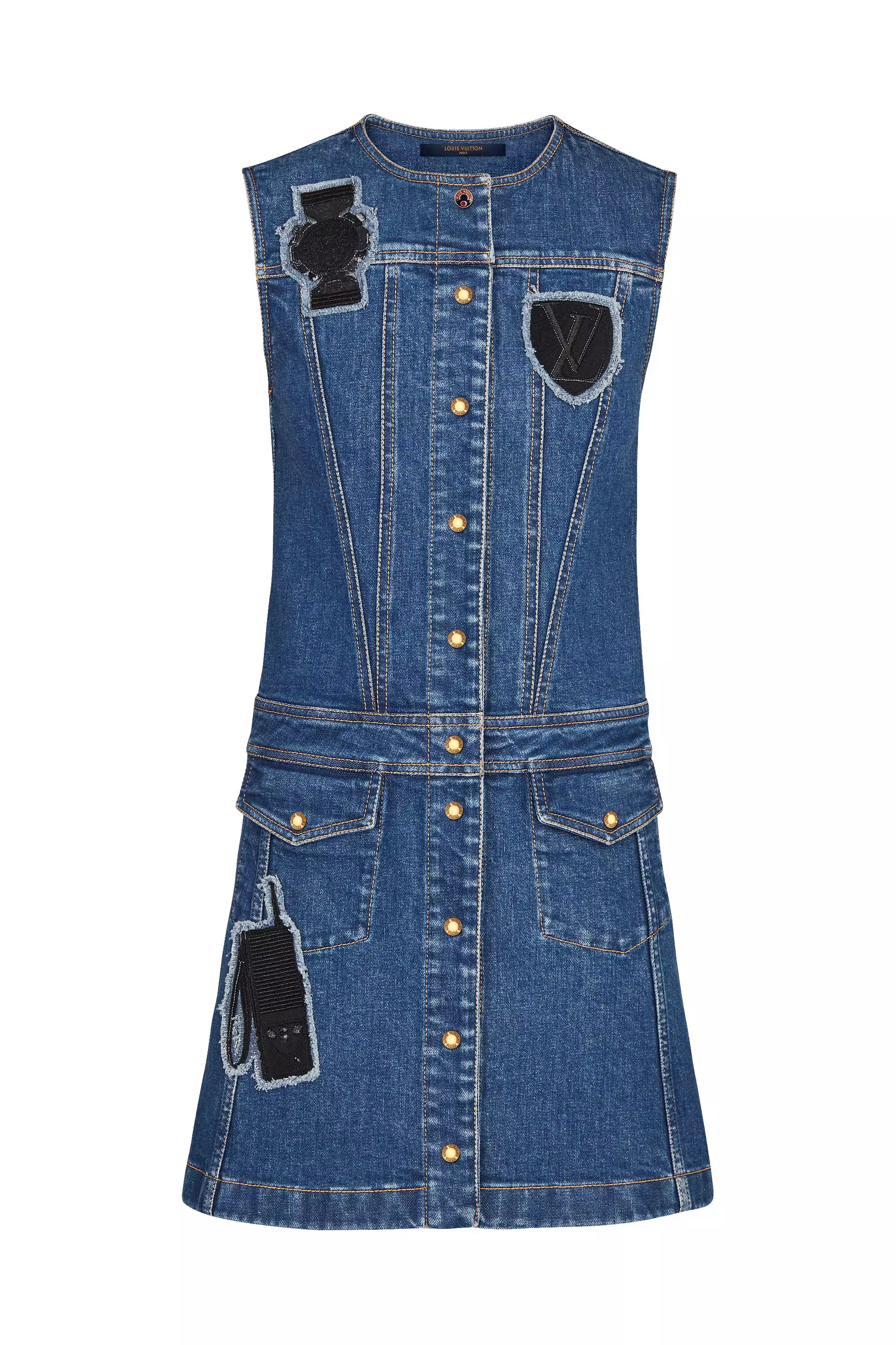 Sleeveless A-Line Dress With Embroidered Patches